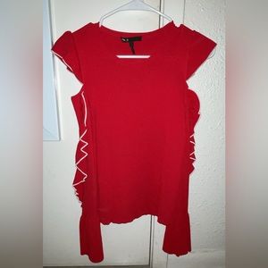 Maje “Madeline” Red Ruffle Sleeve Sweater